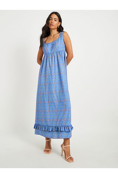 Styli Printed Sleeveless Square Neck Maxi Dress