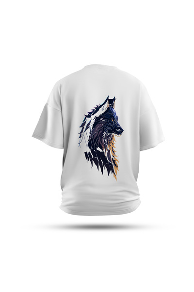 Zestia تي شيرت للجنسين، طباعة خلفية وولف، عادي، 100% قطن، تي شيرت أبيض رقم: 0027