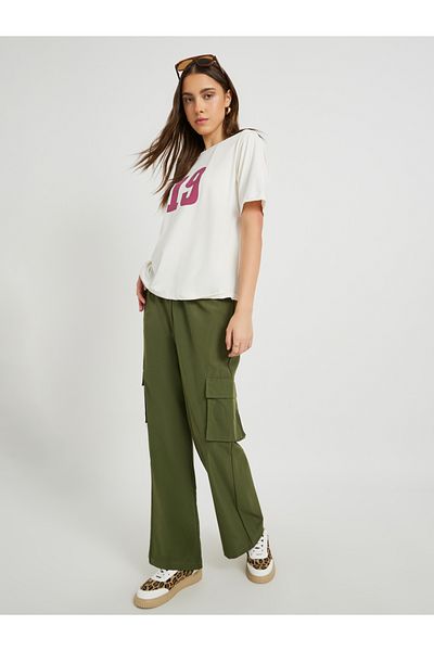 Styli Women Green Solid Wide Leg Cargo Pants with Drawstring Waist