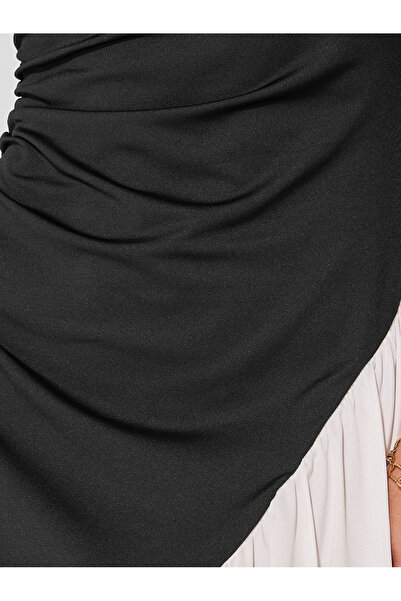 Styli Solid Two Tone Round Neck Maxi Dress