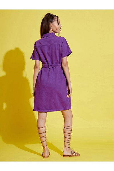 NOH-VOH By Styli Denim Collared Shirt Dress with Tie Up Belt