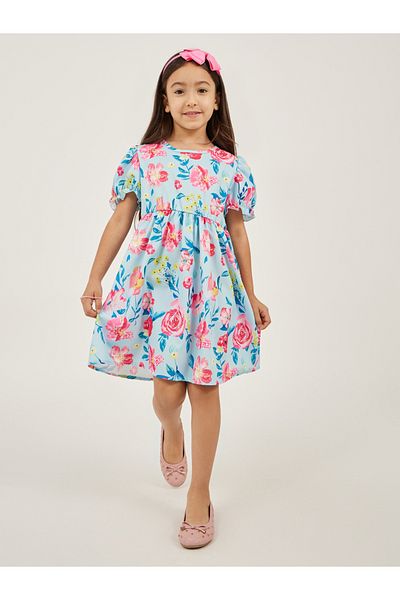 Styli Floral Print Puff Sleeves Dress