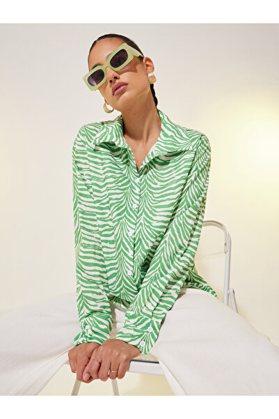 Styli قميص كبير الحجم بأزرار وطبعة حيوانية