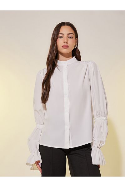 Styli Solid Lantern Sleeves Oversized Shirts