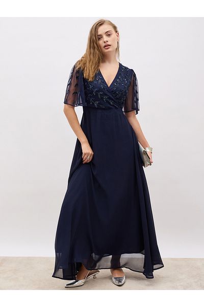 Styli Embellished Flared Sleeves A-Line Maxi Dress