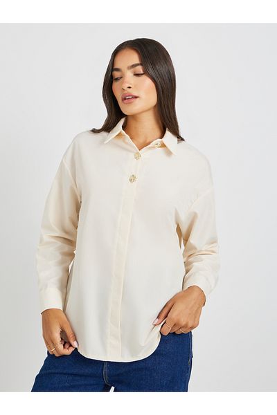 Styli Solid Oversized Buttoned Spread Collar Shirt