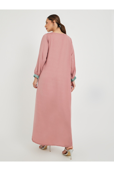 Styli Patchwork Detail Cuffed Sleeves Jalabiya