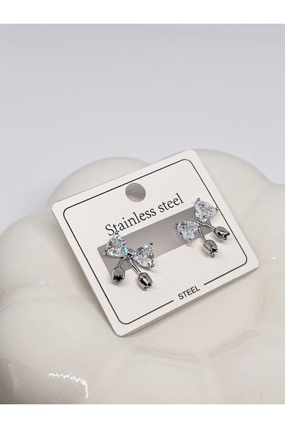 sulyra Steel Zircon Stone Bow / Ribbon Earrings