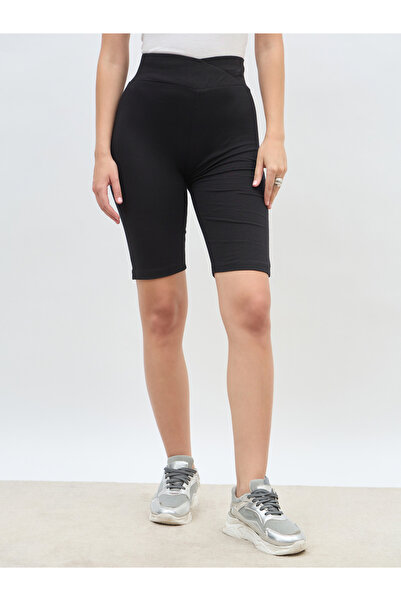 Styli Solid Cycling Shorts with Cross Waistband Detail