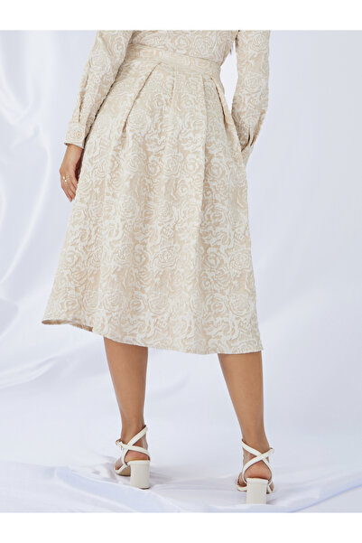 Styli Jaquard Box Pleated A-Line Midi Skirt