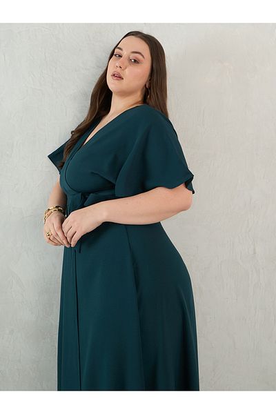 Femmella By Styli Solid V Neck Kimono Wrap Maxi Dress