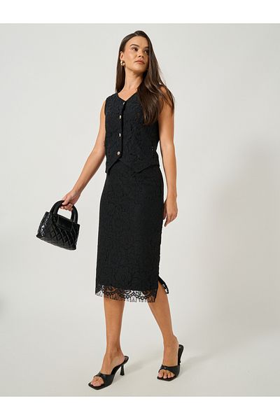 Styli Lace Pencil Midi Skirt with Lining