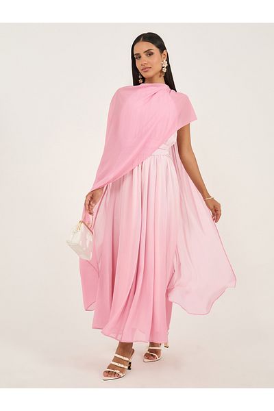 Styli Women Pink Color Block Cape Maxi Dress