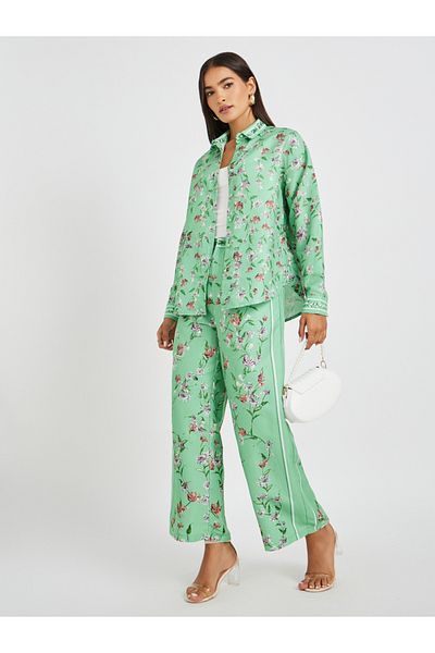 Styli Floral Printed Pleated Panelled Straight Leg Pants