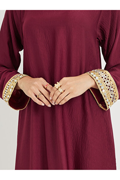 Styli Lace Trim Boat Neck A-Line Jalabyia