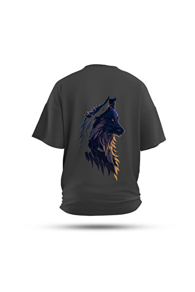 Zestia Unisex T-Shirt, Wolf Back Printed, Regular, 100% Cotton, Anthracite T-...