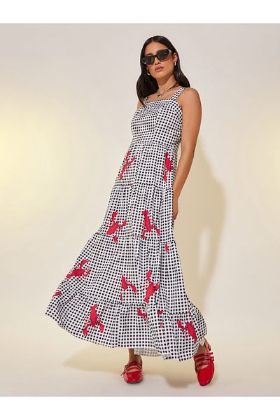 Styli All Over Print Square Neck Tiered Maxi Dress