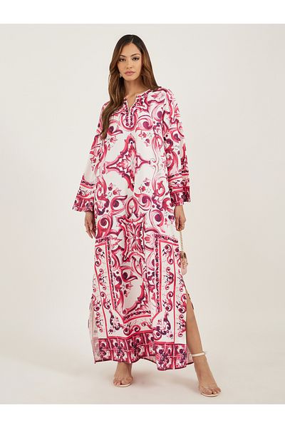 Styli All-Over Printed Notch Neck Jalabiya
