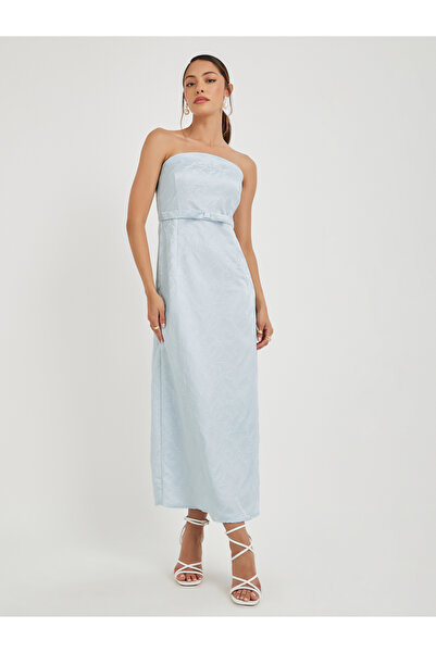 Styli Jacquard Bardot Neck Sheath Maxi Dress with Cape Overlay