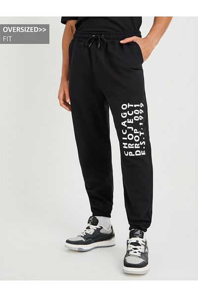 Styli Oversized Cotton Terry Jogger with Print Detail