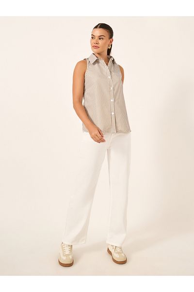 Styli Striped Sleeveless Spread Collar Blouse