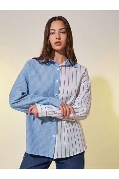 Styli قميص مخطط بأكمام طويلة ومقاس كبير