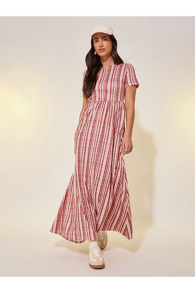 Styli All-Over Print Short Sleeve A-Line Maxi Dress