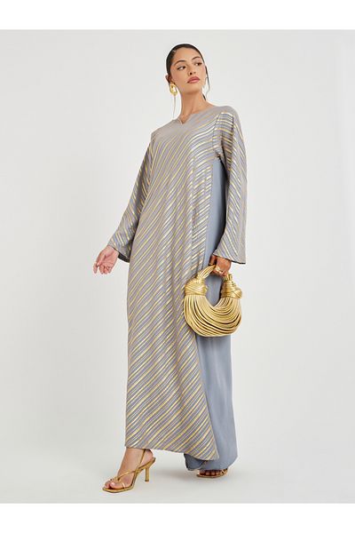 Styli Foil Print Notch Neck Jalabiya