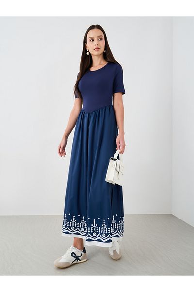 Styli Floral Print Round Neck A-Line Maxi Dress