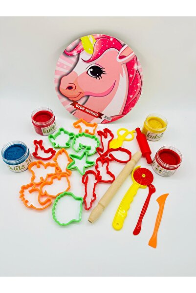 kukids play dough %100 Doğal 4 Renk(4x130gr) Oyun Hamuru+25x25 Ahşap Oyun Sof...
