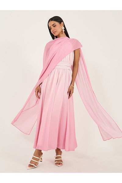 Styli Women Pink Color Block Cape Maxi Dress