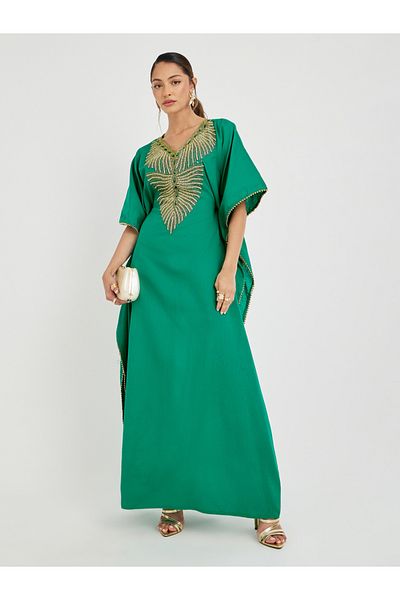 Maxim Creation By Styli Embroidered Short Sleeve V Neck Jalabiya