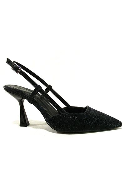 PUNTO Black Glitter Closed Toe Buckle Heeled Sandals Shoes