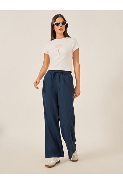 Styli Plain Drawstring Waist Wide Leg Pants