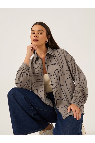 Styli Printed Spread Collar Oversized Shirt