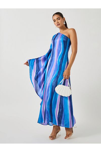 Styli Tie and Dye Print One Shoulder Neck Kaftan Maxi Dress
