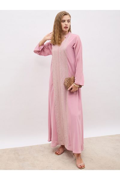 Styli Sequin Embroidered Panelled Jalabiya with Collar