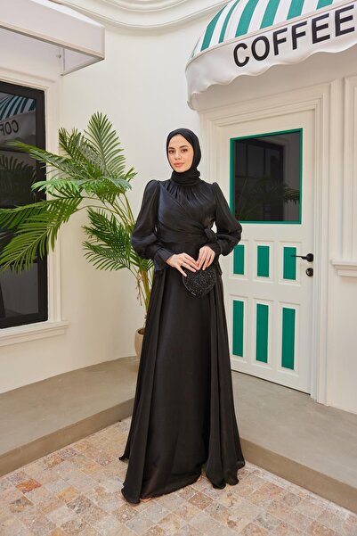 Moda Asrın Siyah Asrın Kuşak Detaylı Abiye