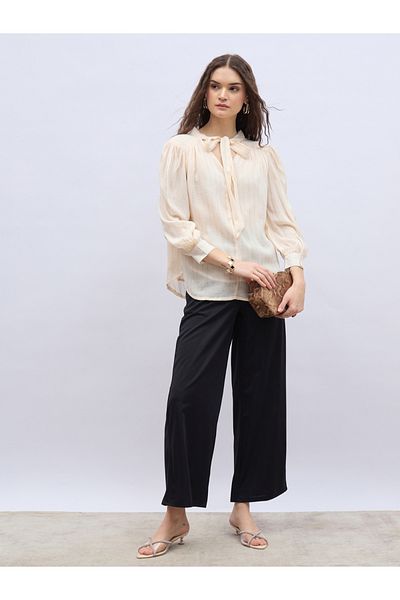 Styli High Rise Twill Wide Leg Trousers