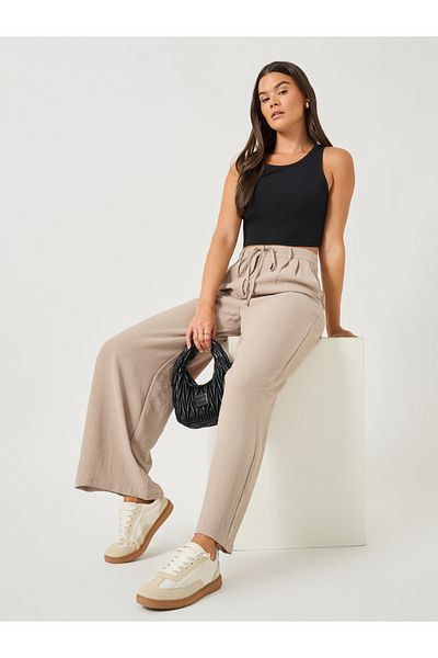 Styli Beige Relaxed Fit Cullotte Pants