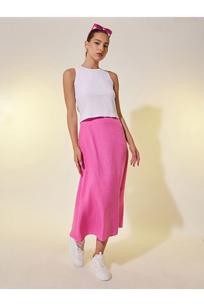 Styli Plain Side Zipper A-Line Midi Skirt