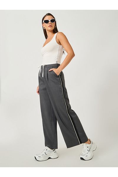 Styli Side Tape Double Boxer Waistband Wide Leg Tailored Pants