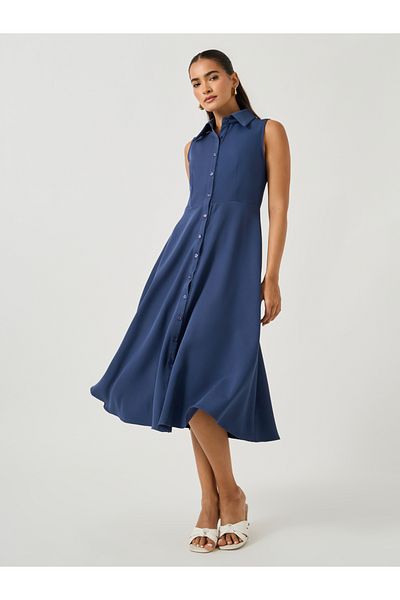 Styli Plain Sleeveless Shirt Midi Dress