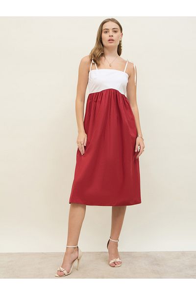 Styli Color Block Strappy A-Line Midi Dress