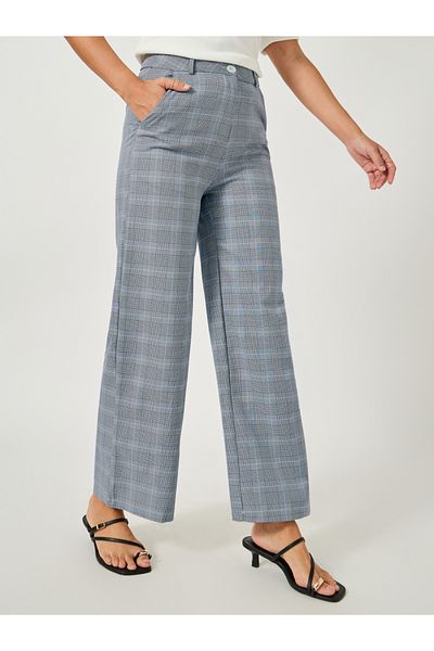 Styli Checked Flat Front Pants with Belt Loops