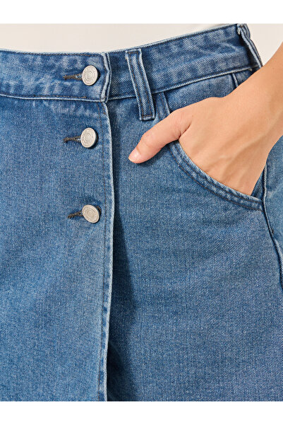 Styli Plain Asymmetric Hem Denim Skort with Belt Loops