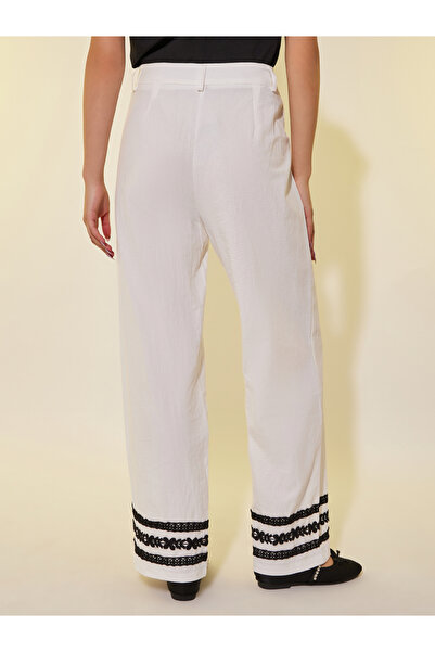 Styli Contrast Lace Trim Wide Leg Pants with Belt Loops