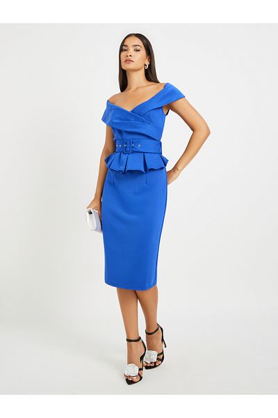 Styli Ruffle Detail Short Sleeves Sheath Midi Dress