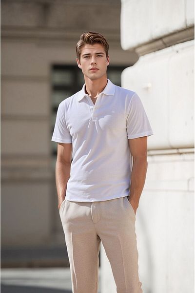 The Clover Men's Polo Neck Button Short Sleeve 100% Cotton T-Shirt Thclvr.Dncr