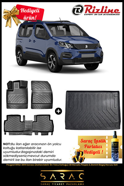Rizline Peugeot Rifter 2019 Sonrası Katlanabilen Koltuk Havuzlu Paspas & Demi...